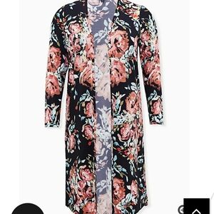 🆕 3X BLACK FLORAL STUDIO KNIT OPEN FRONT LONGLINE CARDIGAN